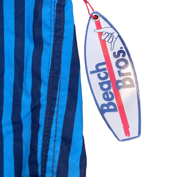 NWT Beach Bros. Boys Cabana Blue Cabana Stripe Swim Trunks Sz 3T - Picture 3 of 6